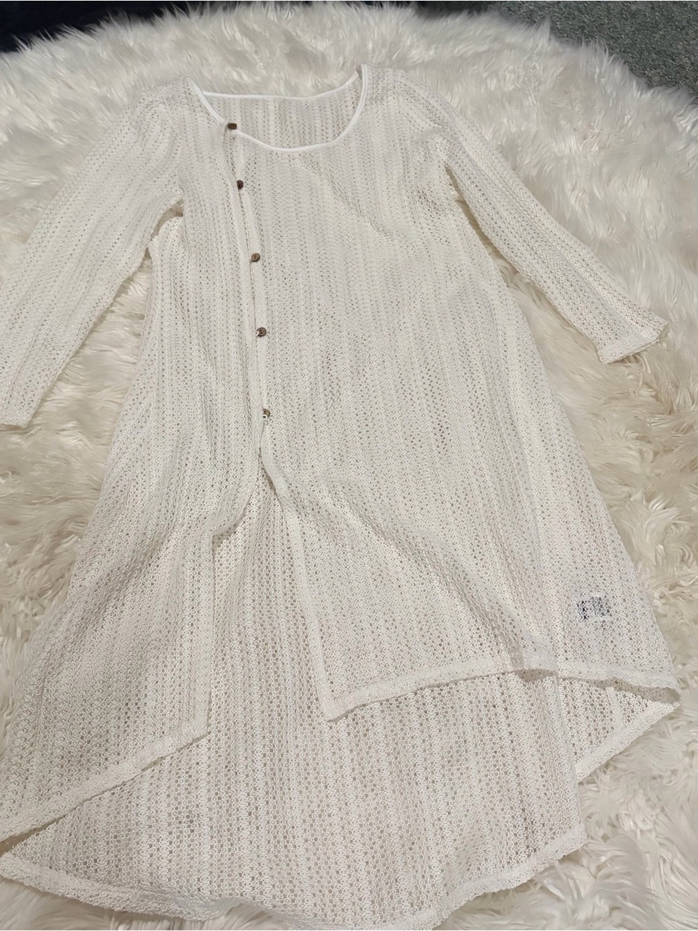 White mesh full length button‎ up cover up size XL